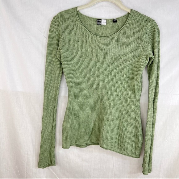 Saks Fifth Avenue Silk / Cashmere Blend Sweater Women’s Rib Knit Green Sz S EUC - Picture 1 of 11